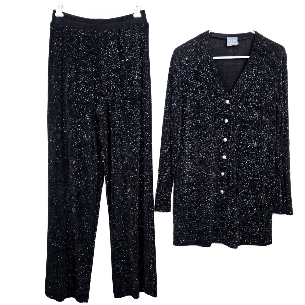 Rabbit Rabbit Rabbit Designs Black Silver Metallic Two Piece Pant Set Size 8&10 - Picture 2 of 16